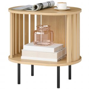 HOMCOM Table d'appoint ovale bout de canapé rangement ouvert pieds en acier design à lattes 50x39x50cm effet bois naturel