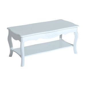 HOMCOM Table Basse Rectangulaire Style Baroque avec Etagère Bois Paulownia Blanc