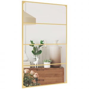 HOMCOM Miroir mural verri&egrave;re rectangulaire style industriel, horizontal ou vertical avec 4 crochets, en m&eacute;tal dor&eacute; 109 x 69 cm