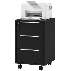 HOMCOM Caisson de bureau à roulettes avec 3 tiroirs et serrure, meuble rangement bureau sur roulettes, 40 x 40 x 63,5 cm, noir