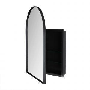 Armoire murale avec miroir arqu&eacute; et cadre en m&eacute;tal, pour salle de bain, salon et chambre, 91x61x12 cm, Noir