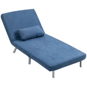 HOMCOM Fauteuil convertible 1 place, fauteuil-lit clic-clac 3 en 1 avec dossier r&eacute;glable, oreiller, assise large, bleu