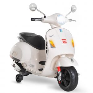 Homcom Vespa Moto Scooter &Eacute;lectrique Enfants 6 V Musique MP3 Port USB Klaxon Phare Feu Arri&egrave;re Vitesse Max. 3 Km/H Blanc aosom france