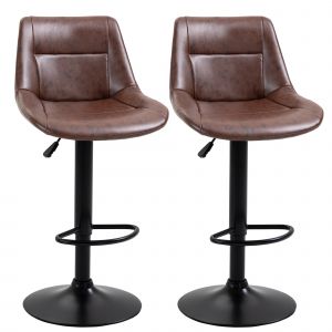 HOMCOM Lot de 2 tabourets de Bar Vintage réglable pivotant avec Repose-Pied revêtement synthétique Marron Effet Vieilli