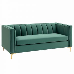 HOMCOM Canapé 3 places style vintage grand confort épais garnissage mousse haute 24D piètement en acier tissu aspect velours 181 x 86 x 78 cm vert