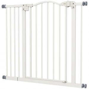 PawHut Barrière de Sécurité pour Chiens 74-94 cm avec Extension Montage à Pression Double Verrouillage pour Porte Escalier Blanc