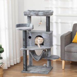 PawHut Arbre à gratter pour chats 48x48x107 cm Tour pour chats avec Caverne en Feutre Démontable Hamac Lits Plateformes Gris