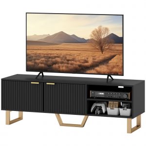 HOMCOM Meuble TV banc TV pour téléviseur jusqu'à 70 pouces - placard à 2 portes cannelées, compartiment ouvert et passe-câbles