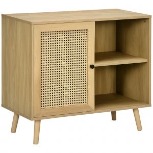 HOMCOM Buffet meuble de rangement armoire de rangement 1 porte cannage effet bois - dim. 80L x 39l x 70H cm   Aosom France