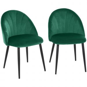 HOMCOM Lot de 2 chaise de salle &agrave; manger chaise scandinave velours 100% polyester m&eacute;tal dim. 52l x 54P x 79H cm vert noir   Aosom France