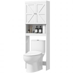 HOMCOM Armoire de rangement dessus des toilettes, meuble de salle de bain placard 2 portes étagère 58,5L x 23l x 170H cm blanc