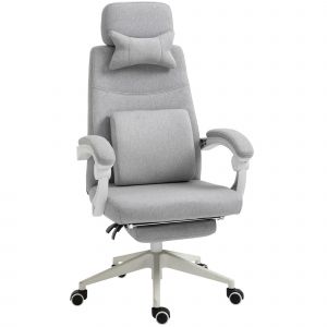 Vinsetto Fauteuil de bureau ergonomique mal de dos chaise à roulettes pivotant 360° grand confort repose-pied lin 62x68x127 cm gris   Aosom France