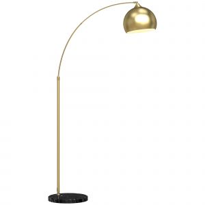 HOMCOM Lampadaire lampe de salon arc r&eacute;glable pied marbre style vintage 40W E27 dim. 100-115L x 30l x 170-180H cm dor&eacute;