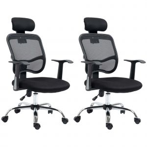 Vinsetto Lot de 2 chaises de bureau fauteuil bureau ergonomique pivontant à 360° dossier inclinable hauteur réglable tétière maille noir