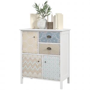 HOMCOM Sideboard, Commode Shabby Chic, 2 Tiroirs, 3 Compartiments, Bois de pin, 68x34x80cm, Blanc