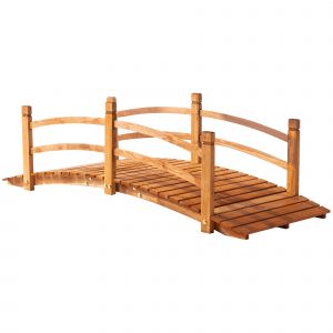 Outsunny Pont de jardin passerelle bois de sapin Dot&eacute; de 2 balustrades avec passerelle &agrave; lattes 185L x 72l x 58H cm pr&eacute;-huil&eacute;