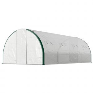 Outsunny Serre tunnel de jardin 18m², serre de jardin tunnel avec portes et 8 fenêtres, bâche PE 140g/m² 600 x 300 x 200 cm blanc