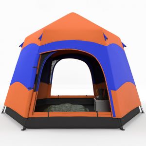 Outsunny Tente Quick-Up Double Paroi Tente Familiale de Camping Pop-Up pour 4 à 6 Personnes étanche avec Moustiquaire Orange Bleu 275x275x170cm
