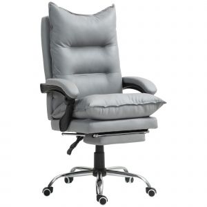 Vinsetto Fauteuil de bureau ergonomique chaise de bureau repose-pied dossier inclinable polyuréthane 66 x 72 x 122-130 cm gris clair