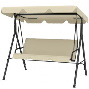 Outsunny Balancelle de jardin ext&eacute;rieure 3 places avec toit r&eacute;glable et armature en acier 172x118x153 cm Beige