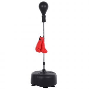 HOMCOM Punching Ball sur Pied Réglable en Hauteur 136-154 cm avec Gants et Base de Lestage à Ventouses Noir aosom france