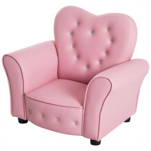 HOMCOM Fauteuil pour Enfants Imbottita, Fauteuil pour chambre d'enfant avec Revêtement en PVC et Structure en Bois, 59x41.5x49cm, Rose