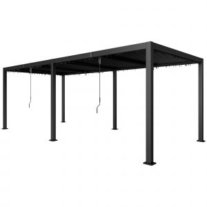Outsunny Pergola 3 x 6 m  pergola d'ext&eacute;rieur tonnelle avec persiennes manivelle, toit r&eacute;glable en aluminium crochets gris fonc&eacute;