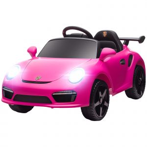 AIYAPLAY Voiture &eacute;lectrique de police pour enfants avec t&eacute;l&eacute;commande, double moteur, sir&egrave;ne, roues auxiliaires, musique et phares, Rose