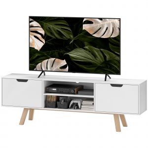HOMCOM Meuble TV avec tiroirs et &eacute;tag&egrave;res ouvertes, MDF, 150 x 39 x 50 cm, Blanc