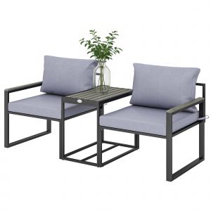 Outsunny Salon de jardin 3 pi&egrave;ces coussins 14cm et accoudoirs en composite bois-plastique 2 fauteuils et table d'appoint gris