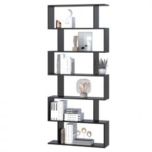 HOMCOM Bibliothèque étagère Meuble d'étagère Zig zag Design Contemporain 80L x 23l x 192H cm 6 Niveaux Noir