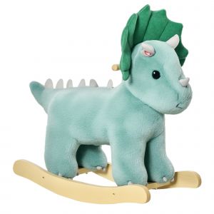 HOMCOM Cheval à bascule animal à bascule forme de tricératops en peluche avec des sons réalistes pour enfants âgés de 36-72 mois 64L x 30I x 54Hcm