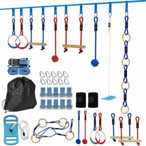 AIYAPLAY Parcours d'obstacles Ninja pour enfants 10 M kit de tyrolienne complet charge 100 kg, installation facile, multicolore