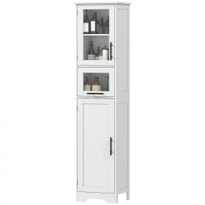 HOMCOM Meuble colonne salle de bain, meuble de rangement avec tiroir, 2 portes et &eacute;tag&egrave;re r&eacute;glable, 40 x 31 x 170 cm, blanc