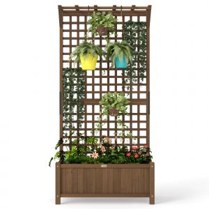 Outsunny Jardini&egrave;re de jardin avec treillis pour plantes grimpantes en bois d'&eacute;pic&eacute;a, 90x45x183 cm, Marron