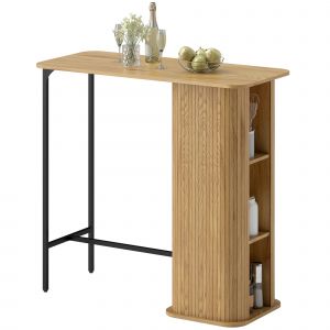 HOMCOM Table Haute Mange Debout, Table de Bar avec 3 &Eacute;tag&egrave;res de Rangement et Pieds en M&eacute;tal, 112x50x106cm, Bois Naturel