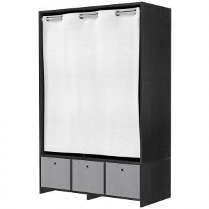 HOMCOM Armoire penderie armoire de rangement avec tringle rideaux 3 niches et 3 tiroirs en tissu amovibles 105 x 48 x 160 cm
