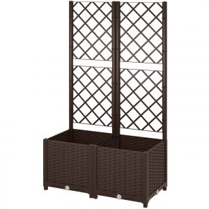 Outsunny Jardini&egrave;re balcon avec treillis lit sur&eacute;lev&eacute; de jardin Pot de fleur ext&eacute;rieure Bac &agrave; fleurs avec 6 trous de drainage 80x40x135 cm marron
