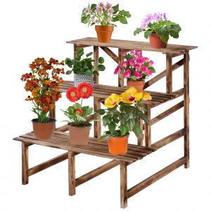 Outsunny &Eacute;tag&egrave;re &agrave; plantes pliante &agrave; 3 &eacute;tages de 78 cm de hauteur, support de fleurs pour int&eacute;rieur et ext&eacute;rieur, &eacute;tag&egrave;re &agrave; plantes en bois, support de pots de fleurs avec plateaux, &eacute;tag&egrave;re &agrave; fleurs pour salon, jardin, balcon en bois naturel