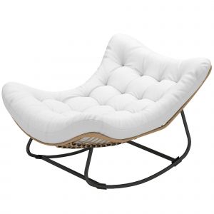 Outsunny Fauteuil &agrave; bascule de jardin chaise &agrave; bascule en forme d'&oelig;uf avec coussin rembourr&eacute; 98 x 111 x 74 cm cr&egrave;me