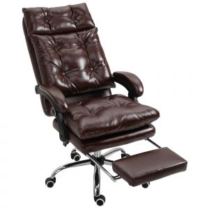 Vinsetto Fauteuil de bureau chaise de bureau ergonomique avec hauteur réglable dossier inclinable repose-pied rétractable marron