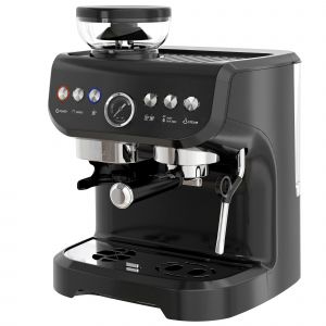 HOMCOM Machine à expresso 1600W avec moulin à grains, buse vapeur, pompe italienne 15 bars, réservoir d'eau 2 L, noir
