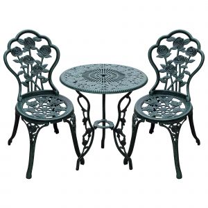 Outsunny Ensemble salon de jardin 2 places 2 chaises + table ronde avec trou pour parasol style r&eacute;tro fonte d'aluminium 60 x 60 x 69 cm bronze