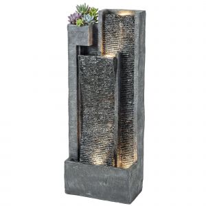 Outsunny Fontaine de jardin ext&eacute;rieure cascade 3 niveaux fontaine eau jardini&egrave;re et mur d'eau moderne lumineuse 24 LED 101cm gris