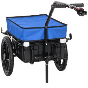 HOMCOM Remorque pour v&eacute;lo 40 kg Couvercle en toile Oxford avec r&eacute;flecteurs et ch&acirc;ssis en acier 144x59x80 cm Bleu