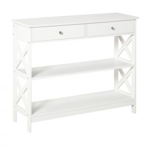 HOMCOM Table de console meuble console table d'entrée style néo-rétro 2 tiroirs 2 étagères dim. 100L x 30.5l x 80H cm en bois Blanc