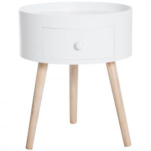 HOMCOM Table basse avec tiroir, ronde, design scandinave, rebord de protection, bois, Ø38 x H45 cm, Blanc