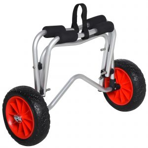 HOMCOM Chariot de Cano&euml; en Aluminium Kajakwagen avec Sangle Roues en Similicuir Argent jusqu'&agrave; 75 kg 68 x 44,5 x 40 cm