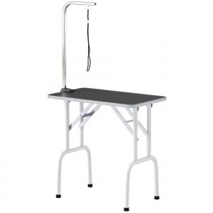 PawHut Table de toilettage pour chien Table de toilettage avec laisse pliable pieds en acier plateau antid&eacute;rapant 81x48,5x80 cm Noir