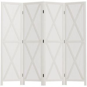HOMCOM Paravent Rustique 4 Panneaux en Paulownia Blanc Chic Campagne 182x170cm   Aosom France